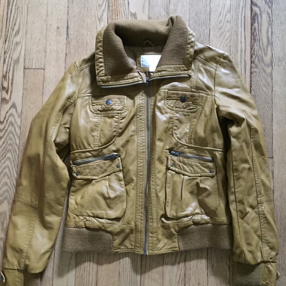 SALE: Mustard Yellow Faux Leather Bomber Jacket